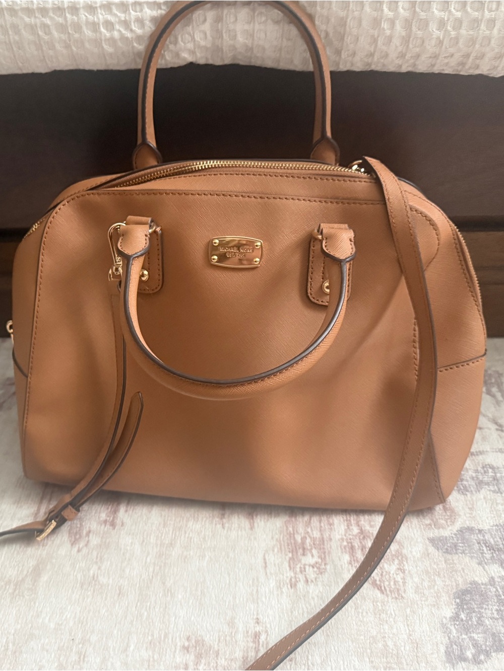 Michael Kors Cognac Saffiano Satchel with Crossbody Strap